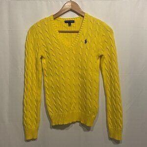 Ralph Lauren Sweater Women's S Yellow Cotton Cable Knit Preppy Chic Tennis